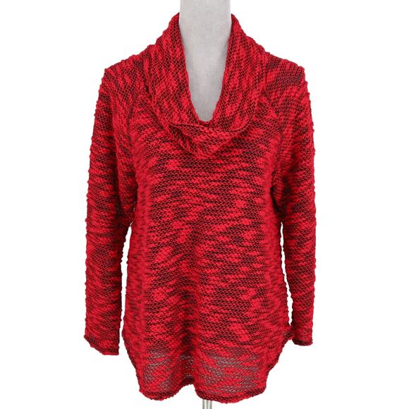 Ruby Rd Sweater Womens Large Black Red Cowl Neck Chunky Knit Pullover Oversized - Picture 1 of 12